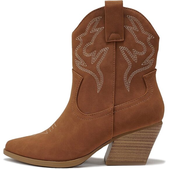 Blazing Ankle Boot Women Brown Pointe Toe  Low Heel - Picture 1 of 4